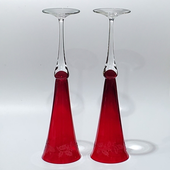 (2) Lenox 11" Holiday Gems Ruby Fluted Glasses - Picture 12 of 13